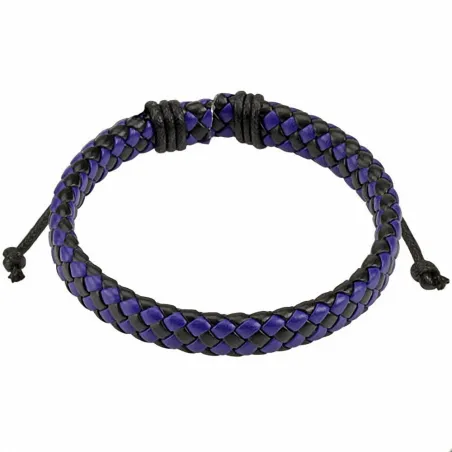 Bracelet homme carreaux cuir noir et bleu