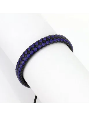 Bracelet hommes carreaux cuir noir et bleu