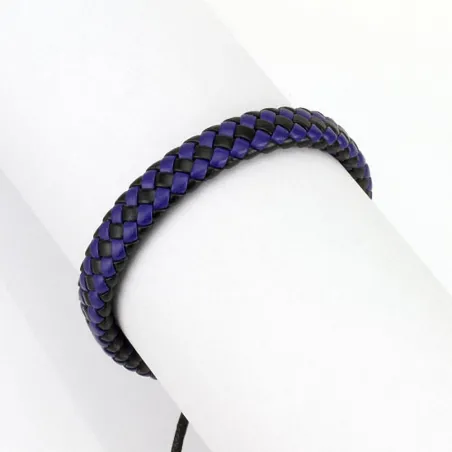 Bracelet homme carreaux cuir noir et bleu