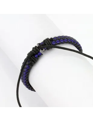 Bracelet carreaux cuir noir et bleu