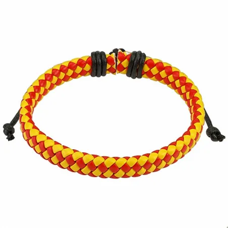 Bracelet homme carreaux cuir rouge et jaune