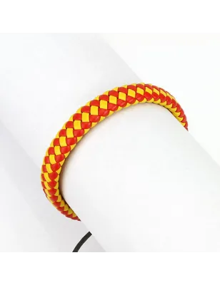 Bracelet homme carreaux cuir rouge et jaune