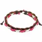 Bracelet cuir marron cordes roses