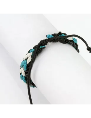 Bracelet cuir noir cordes bleues