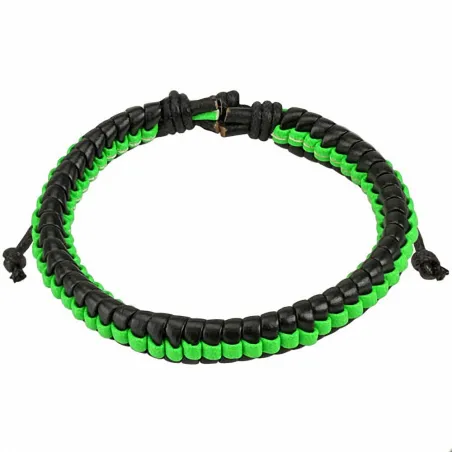 Bracelet homme cuir noir et vert