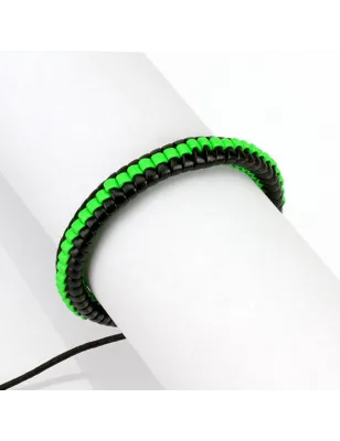 Bracelet homme cuir noir et vert