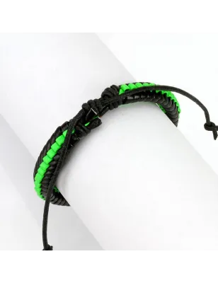 Bracelet cuir noir et vert