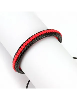 Bracelet homme cuir noir et rouge