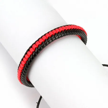 Bracelet homme cuir noir et rouge