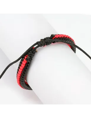 Bracelet cuir noir et rouge