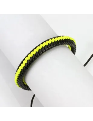 Bracelet homme cuir noir et jaune