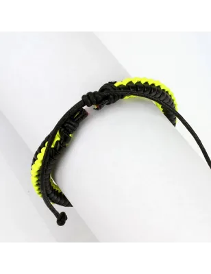 Bracelet cuir noir et jaune