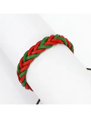 Bracelet homme cuir rouge et vert