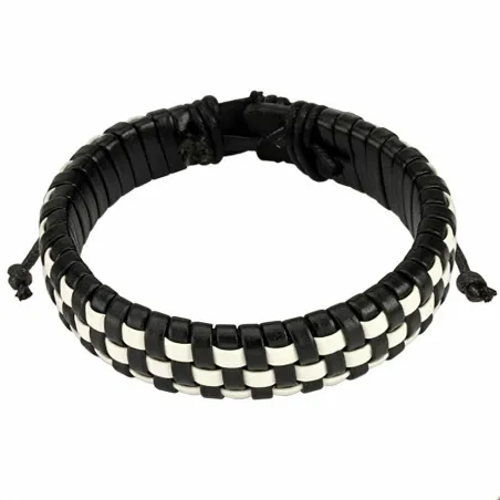 Bracelet homme damier cuir noir et blanc