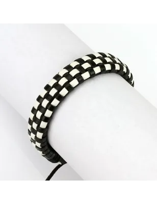 Bracelet hommes damier cuir noir et blanc