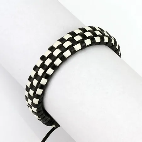 Bracelet homme damier cuir noir et blanc