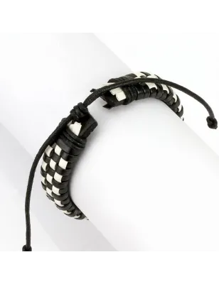 Bracelet damier cuir noir et blanc