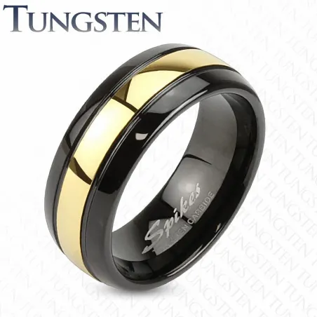 Bague tungstène homme noire et dorée