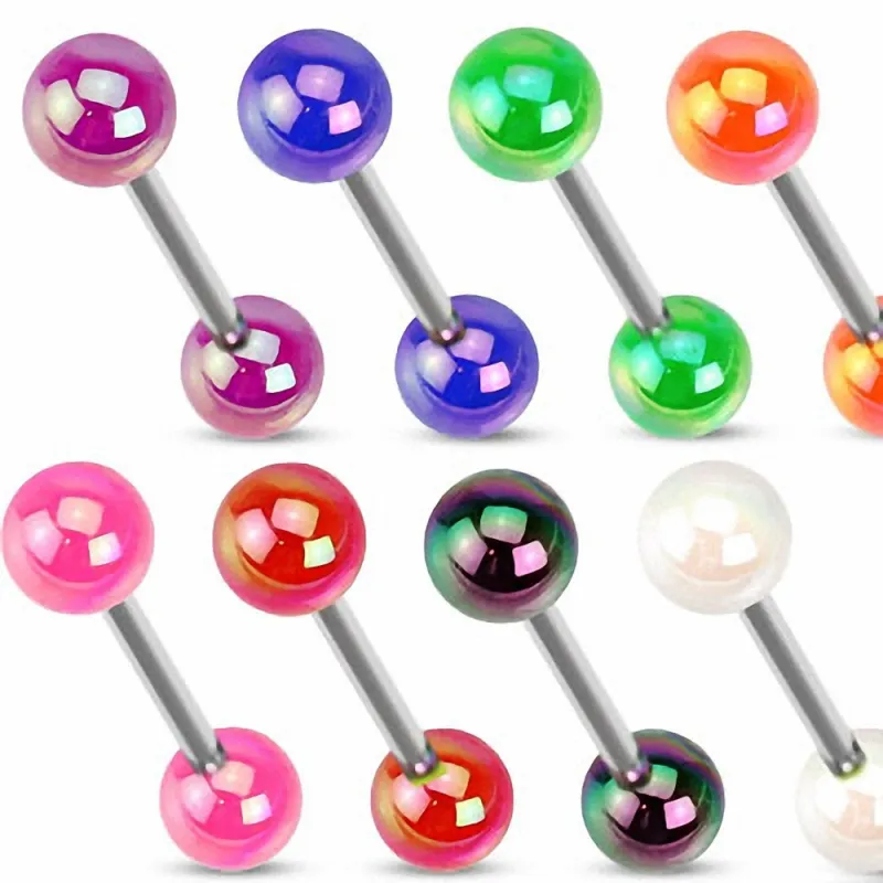 Piercing Langue Boules Acrylique Métalliques