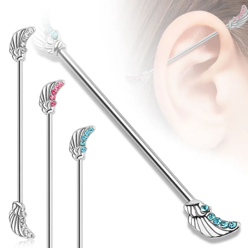 Piercing industriel oreille angel wings gemmes