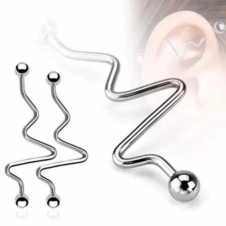 Piercing oreille Industriel ZigZag Boules 