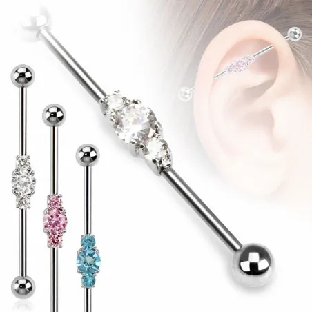 Piercing industriel trois pierres