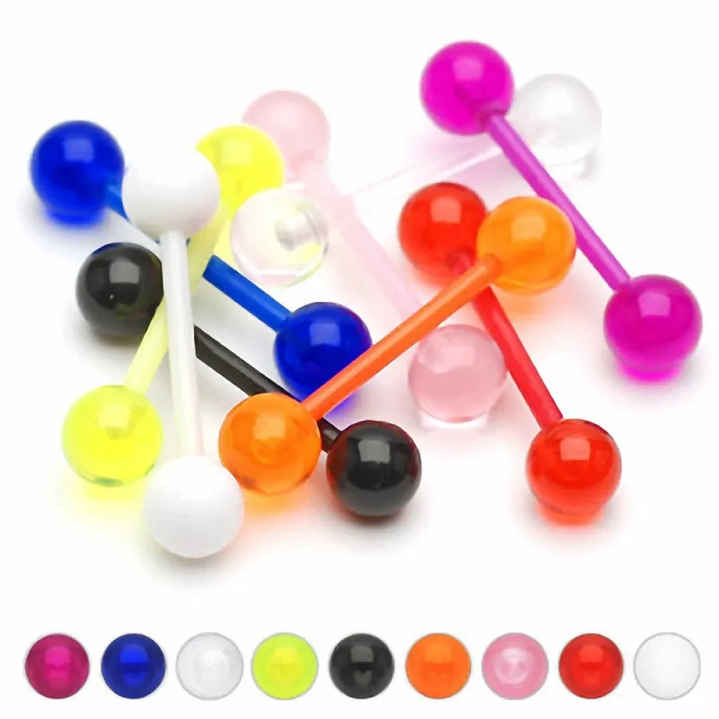 Lot de 8 piercing langue Bioflex billes UV