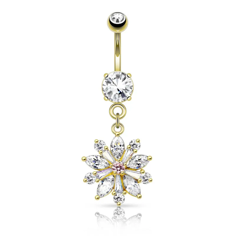 Piercing nombril plaqué or pendentif fleur