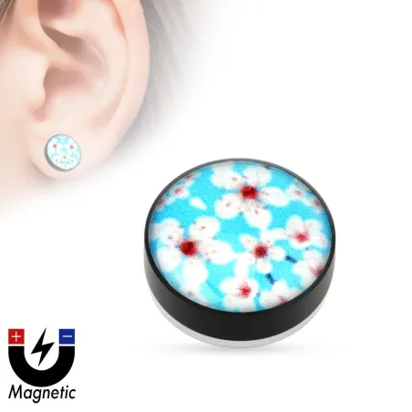 Faux piercing plug magnétique fleur sakura