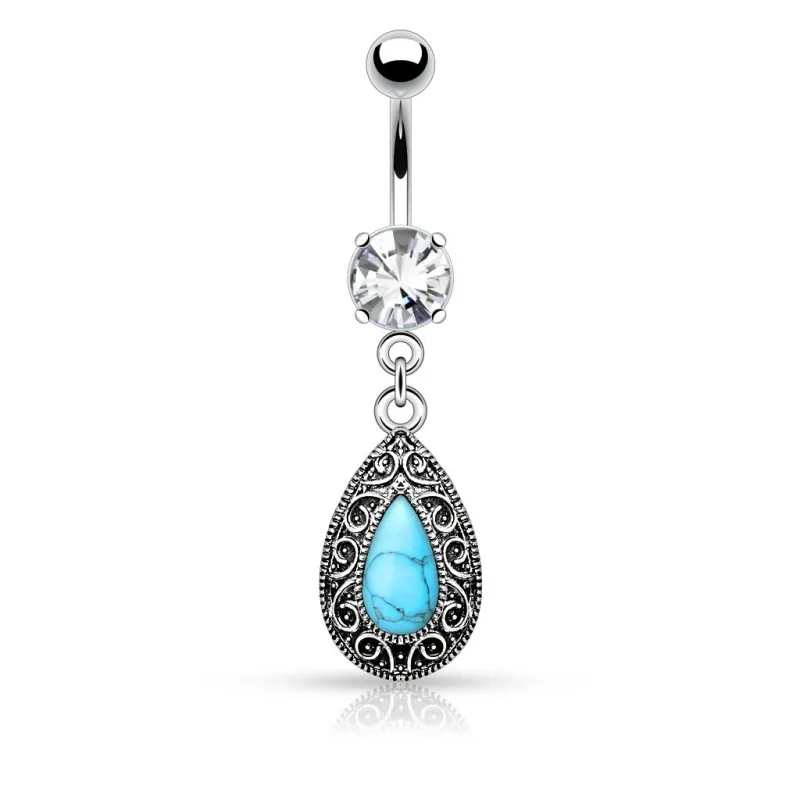 Piercing nombril larme turquoise