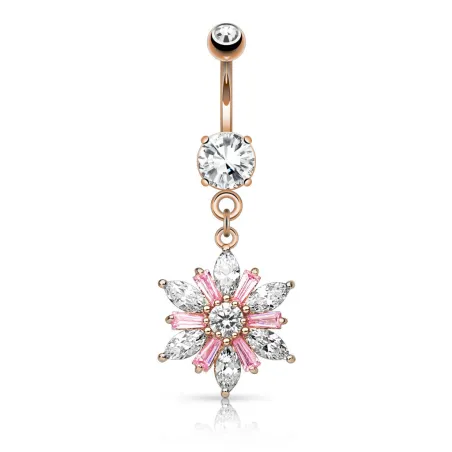 Piercing nombril or rose pendentif fleur gemmes