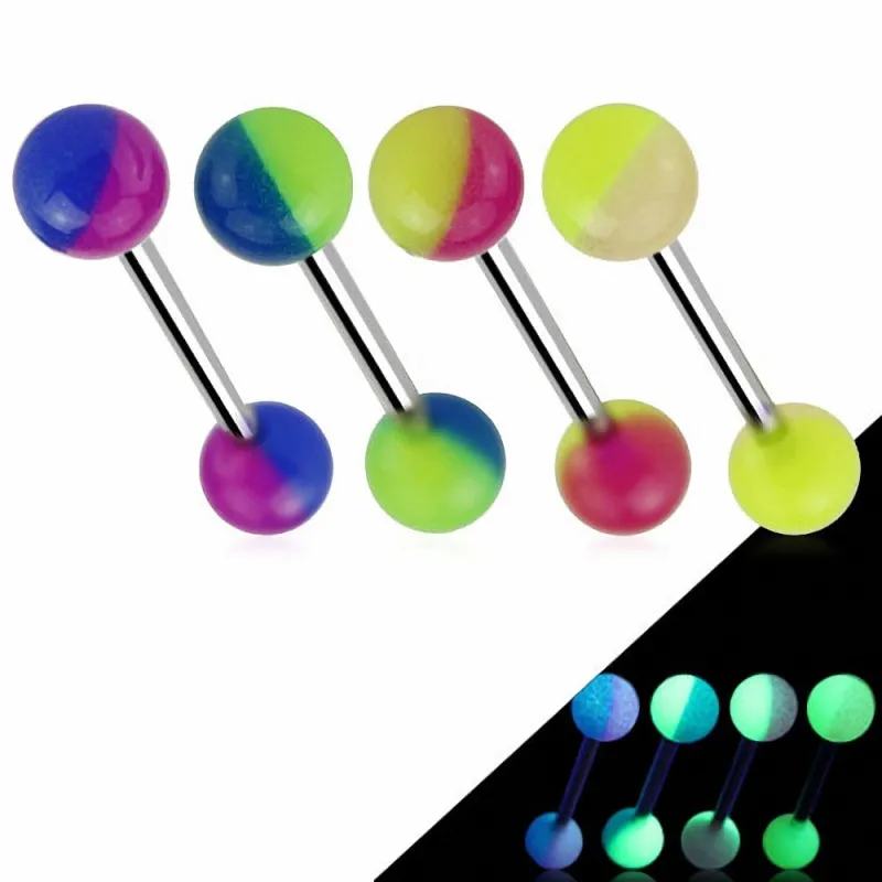 Piercing langue 2 couleurs Glow in the dark