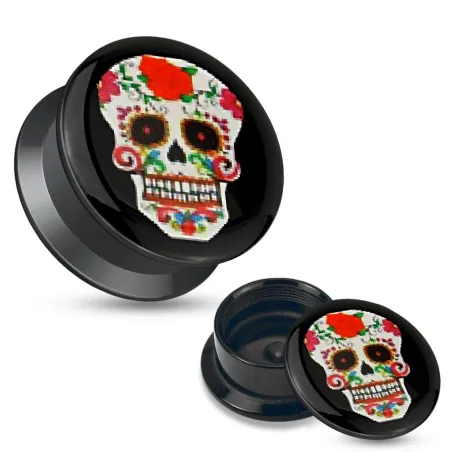 Piercing plug acrylique sugar skull rouge