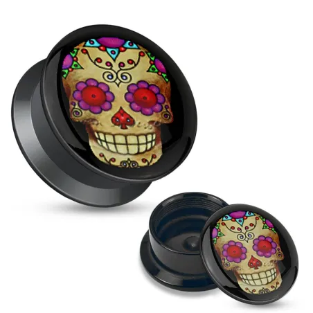 Piercing plug acrylique sugar skull violet