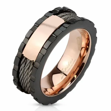 Bague homme acier cables plaque