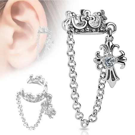 Faux piercing oreille couronne chaine