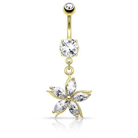 Piercing nombril plaqué or pendentif fleur pétales