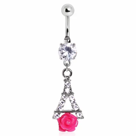 Piercing nombril tour eiffel rose