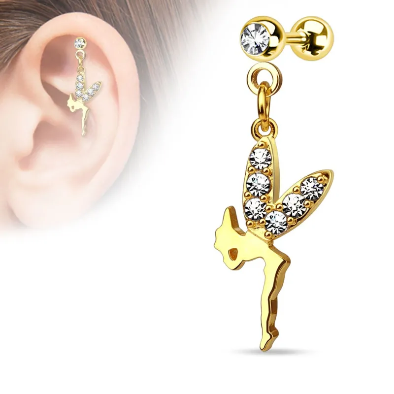 Piercing oreille cartilage fée plaqué or