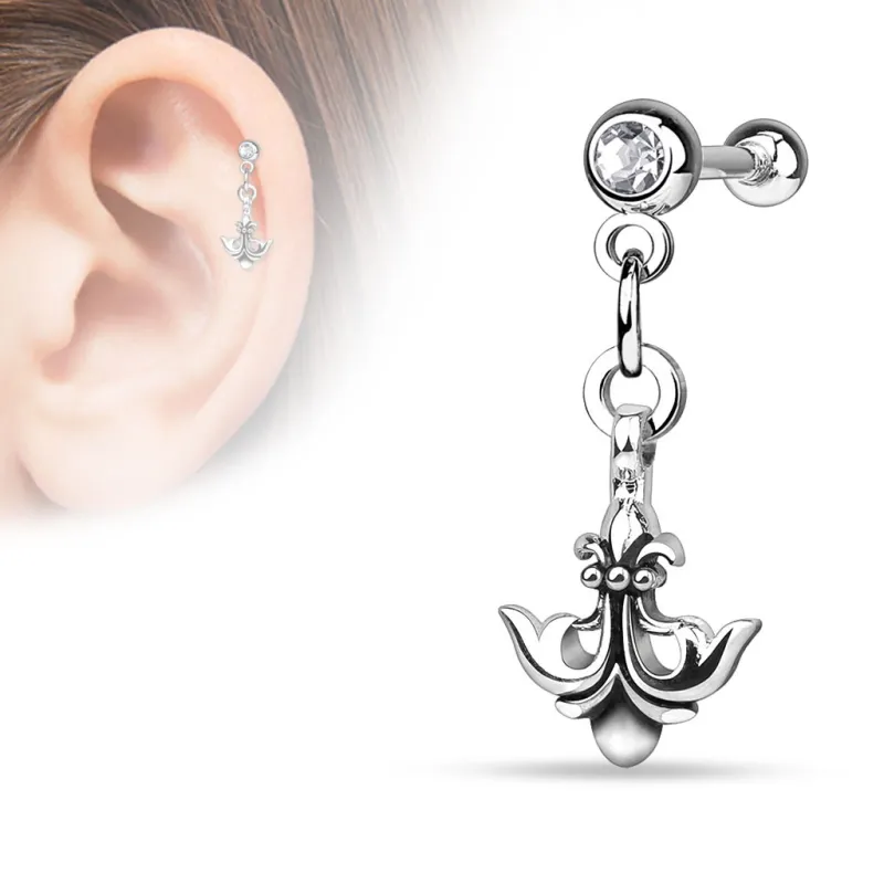 Piercing oreille cartilage ancre fleur de lys