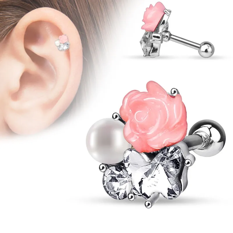 Piercing oreille cartilage fleur perle