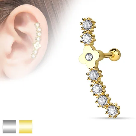 Piercing cartilage fleur ligne de strass