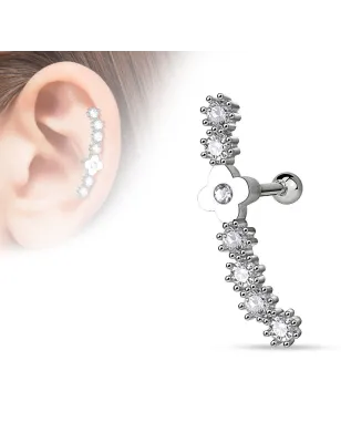 Piercing cartilage fleur ligne de strass