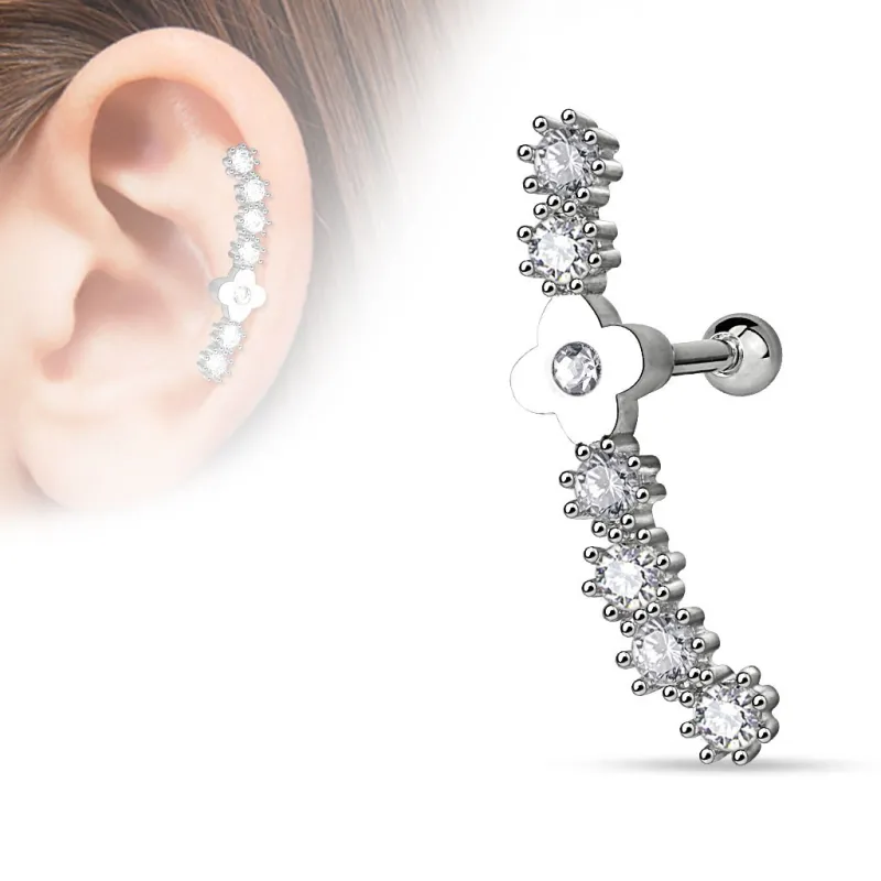 Piercing oreille cartilage fleur ligne de strass