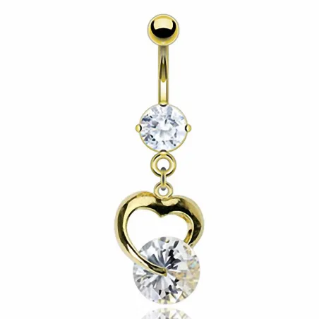 Piercing nombril Plaqué Or Coeur Solitaire