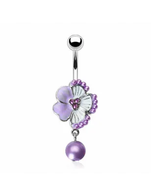 Piercing nombril Fleur et Perles