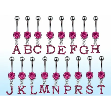 Piercing nombril Alphabet Lettre Gemme Rose