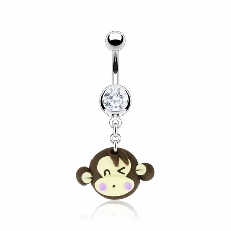 Piercing nombril Pendentif Tête de Singe en argile