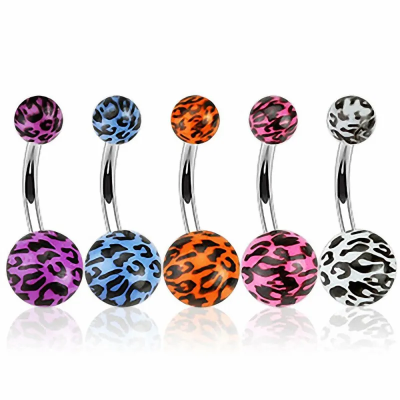 Piercing nombril Boules acrylique Léopard