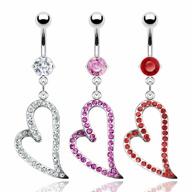 Piercing nombril acier chirurgical Coeur Pavé de Gemmes